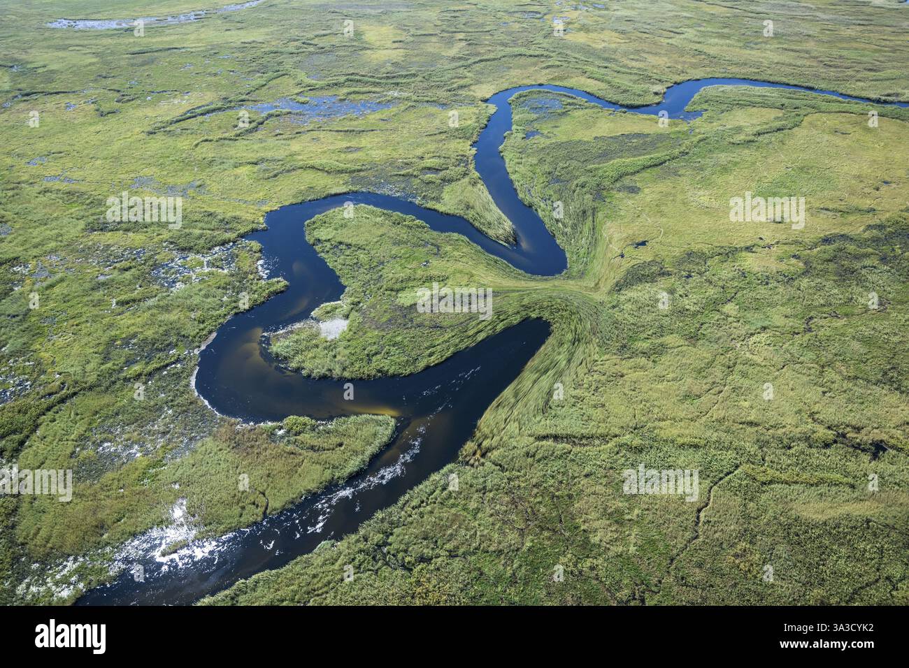 Okawango Delta Pan Stil, mäandernde Strecken des Okawango River, Luftsicht, Botswana, Afrika Stockfoto