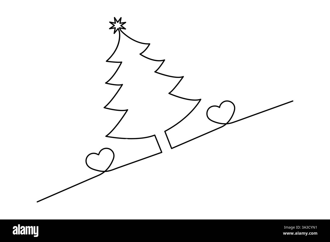 Weihnachtsbaum durchgehende einzeilige Zeichnung des minimalistischen Vektordesigns Stock Vektor