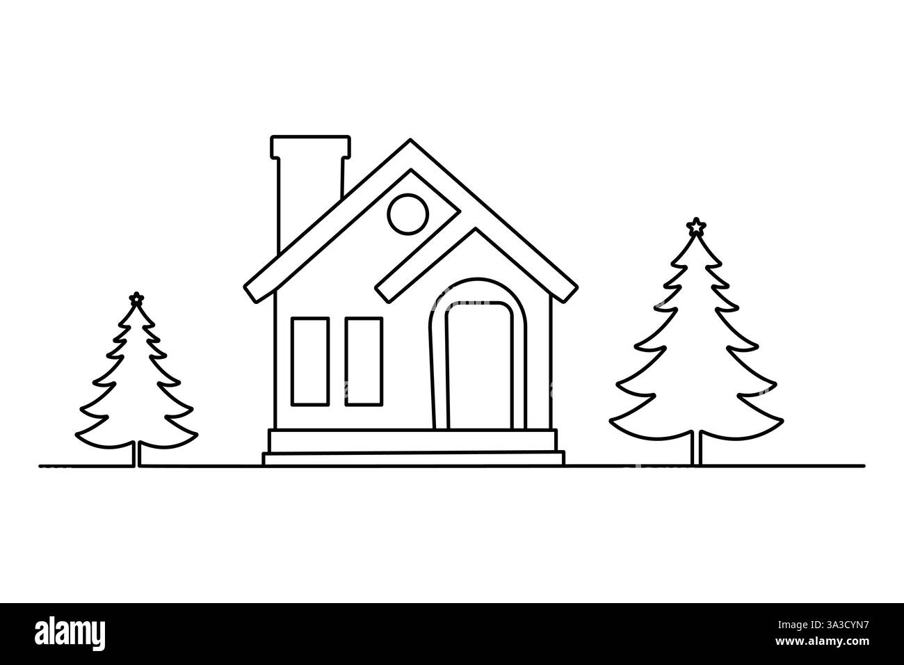 Weihnachtsbaum durchgehende einzeilige Zeichnung des minimalistischen Vektordesigns Stock Vektor