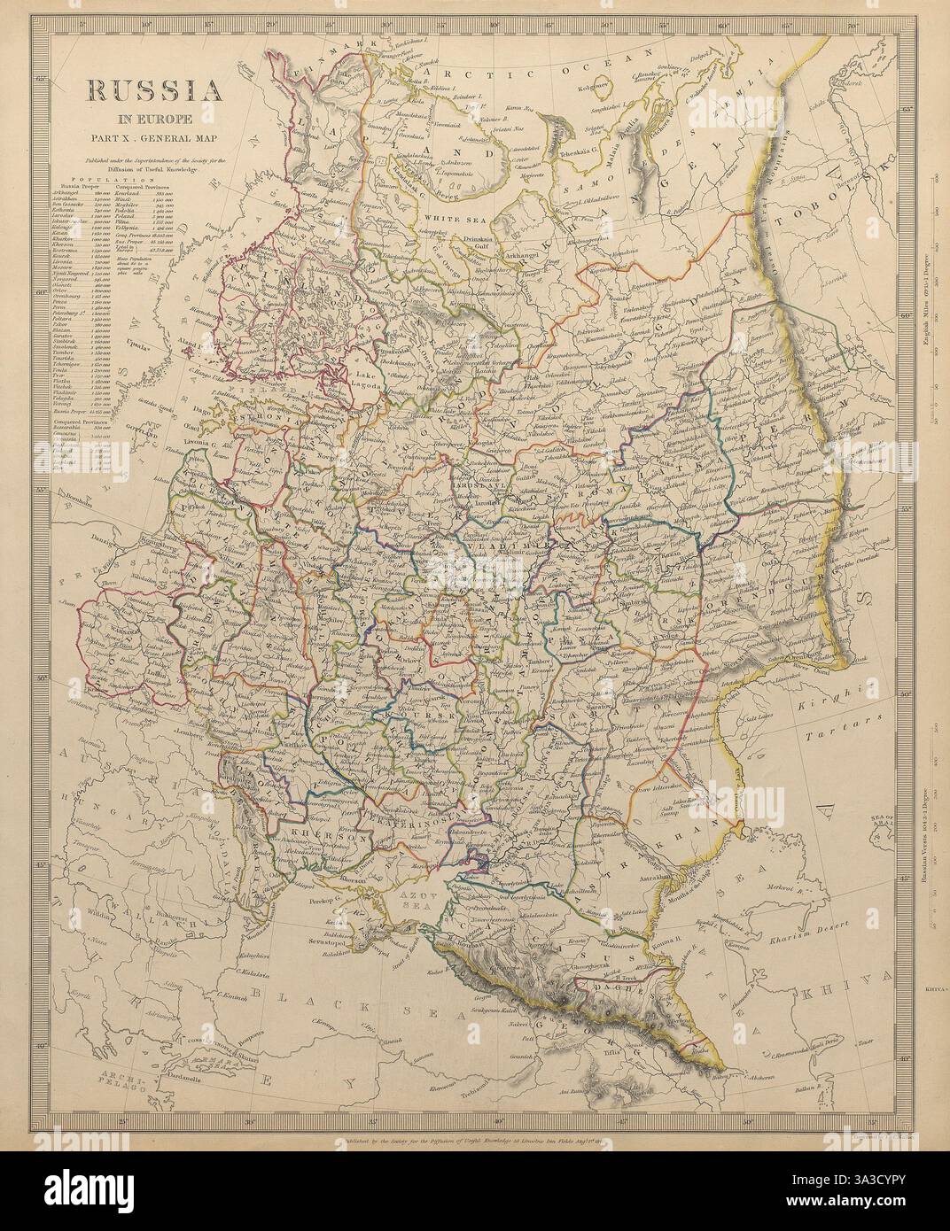 RUSSLAND. Osteuropa. Ukraine Weißrussland Baltikum Finnland Georgien. SDUK 1844-Karte Stockfoto