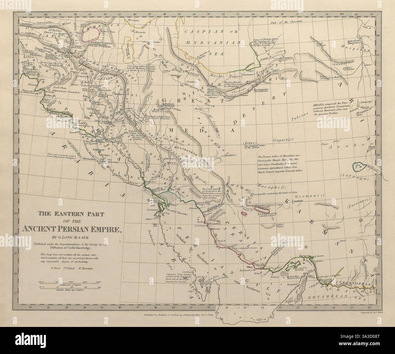 PERSIEN (IRAN) . Östlicher Teil des alten Persischen Reiches. Iraq.SDUK 1844-Karte Stockfoto