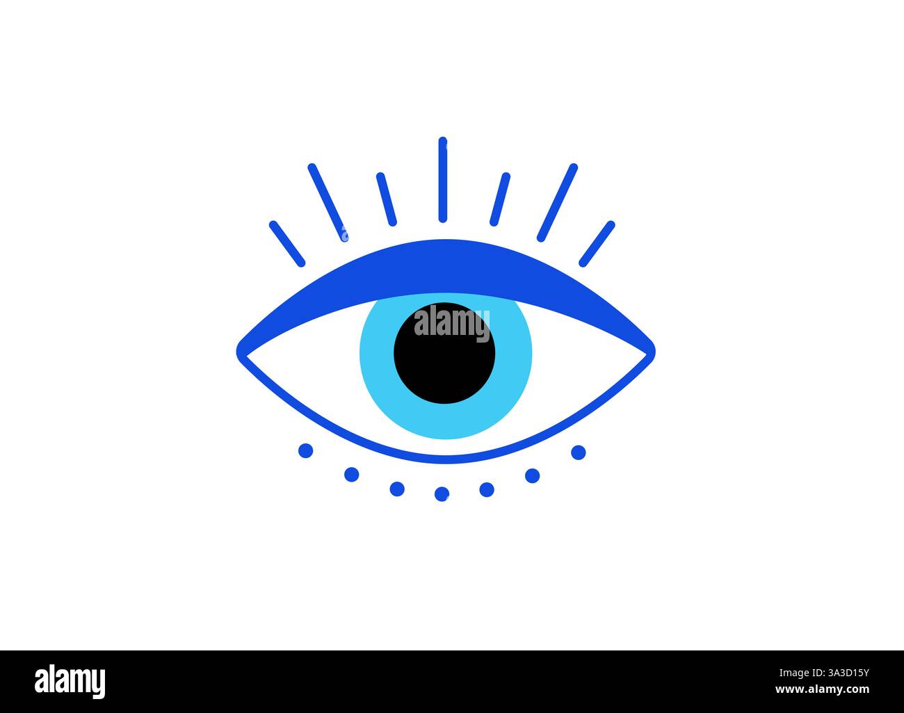 Blaues Augensymbol mit strahlenden Linien und Punkten in vereinfachter künstlerischer Gestaltung Stock Vektor