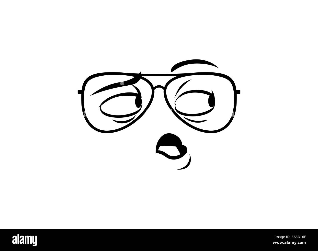 Zeichentrickfigur mit Brille, die einen schrulligen seitlichen Look und ausdrucksstarken Augen verleiht Stock Vektor