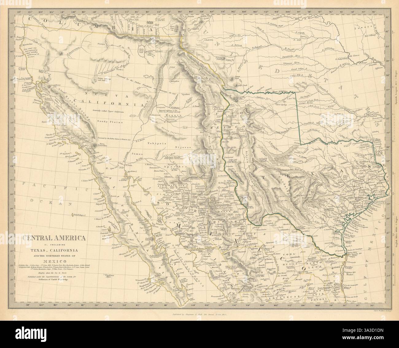 SÜDWESTEN der USA. Es wird eine Karte der Republik Texas und des mexikanischen Kaliforniens angezeigt. SDUK 1844 Stockfoto