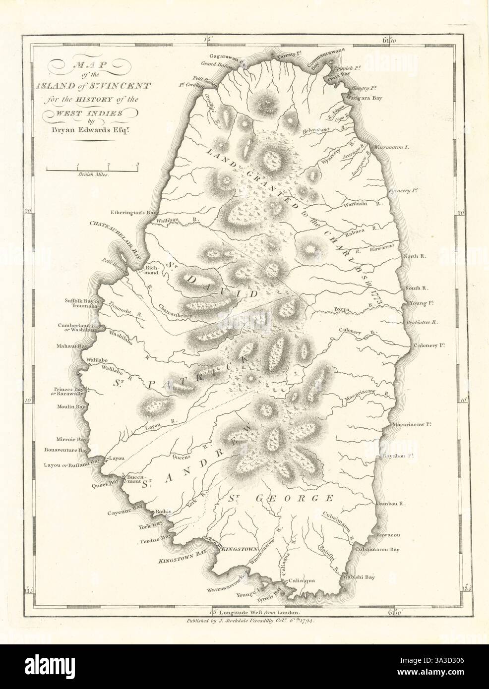 "Karte der Insel ST. VINCENT". Von Bryan EDWARDS. West Indies Caribbean 1794 Stockfoto