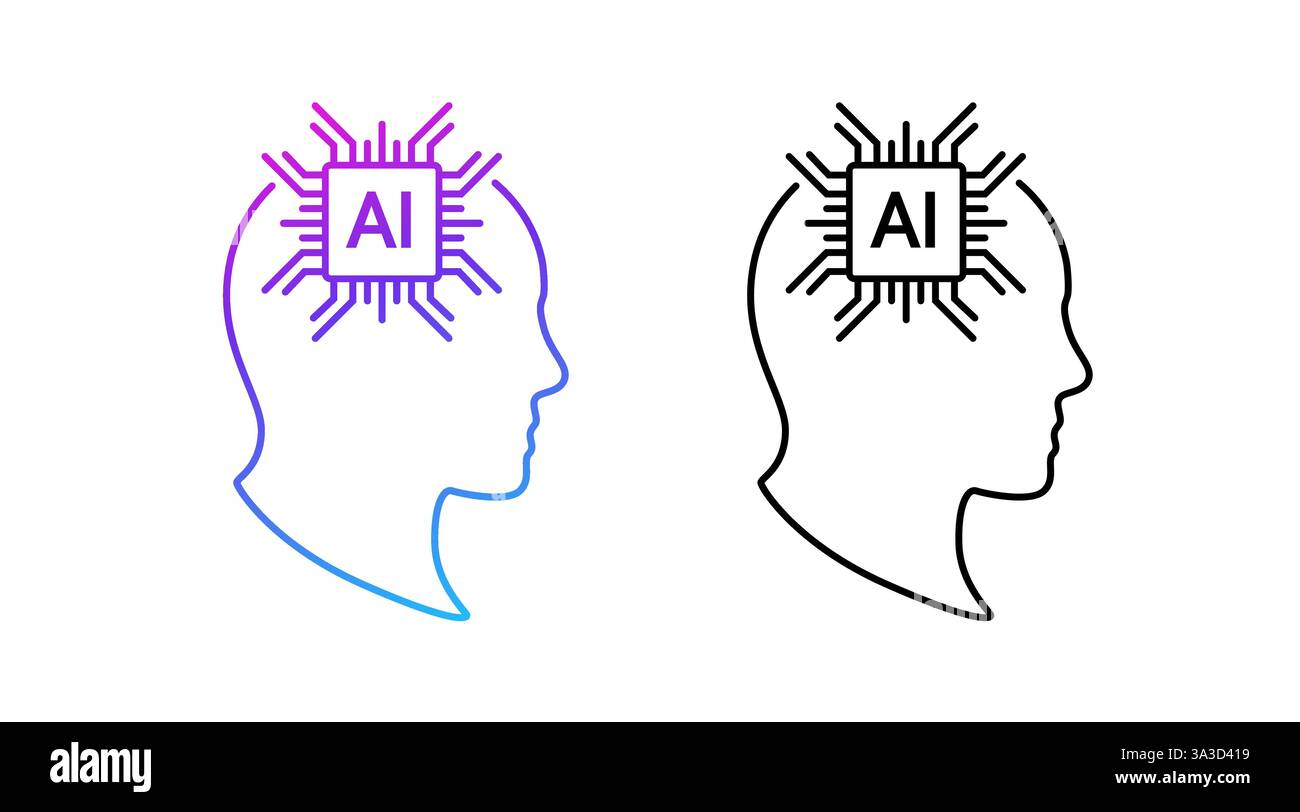 Minimalistisches Design des menschlichen Kopfes mit Ai-Chip in der Profildarstellung Stock Vektor