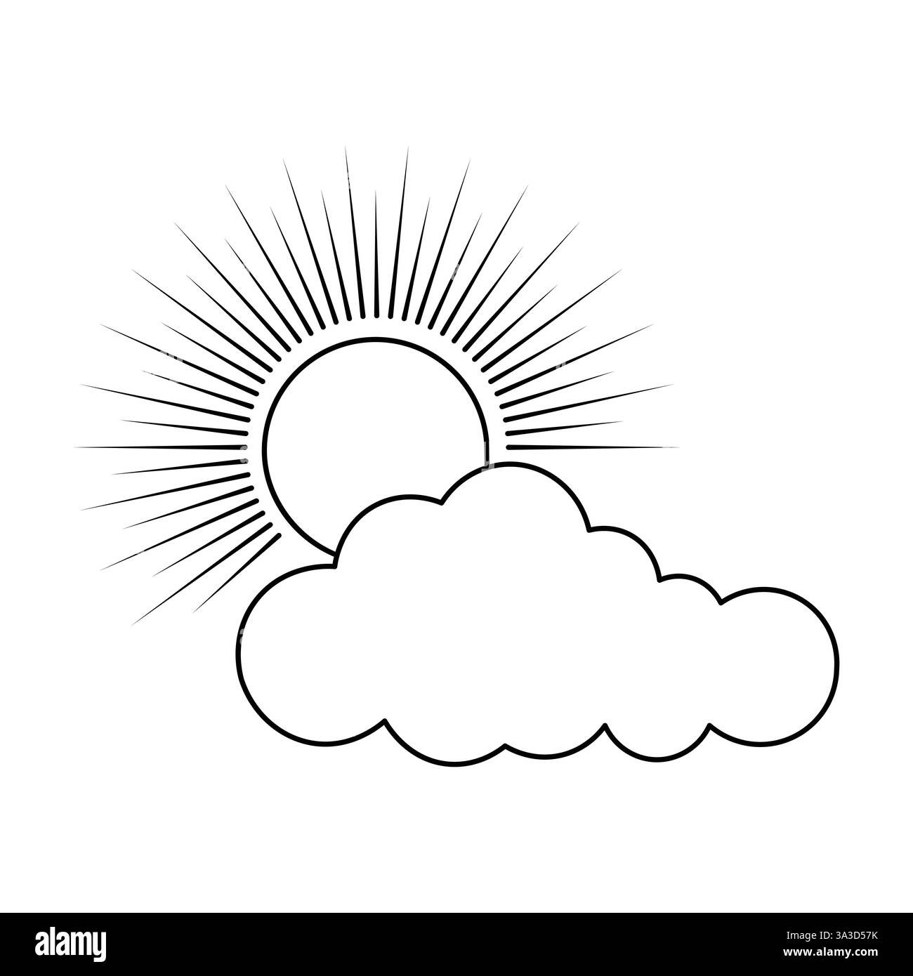 Durchgehende einzeilige Wolke und Sonnenzeichnung der isolierten Konturvektordarstellung Stock Vektor