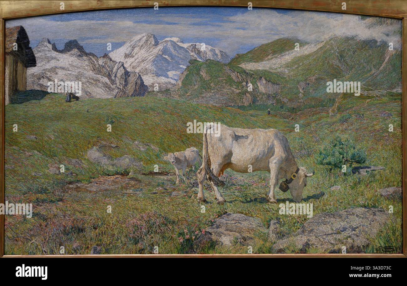 Giovanni Segantini (1858–1899), Frühlingsweiden, 1896. Pascoli di primavera. Stockfoto