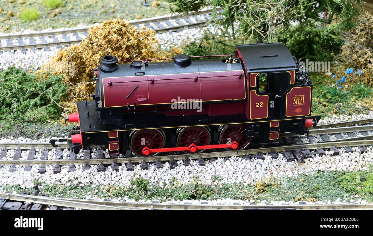 Satteltank auf einer Modelleisenbahn Stockfoto