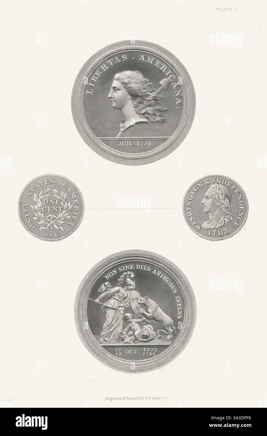 Amerikanische Unabhängigkeitsmedaillen. Libertas Americana. Unity States of America 1850 Stockfoto