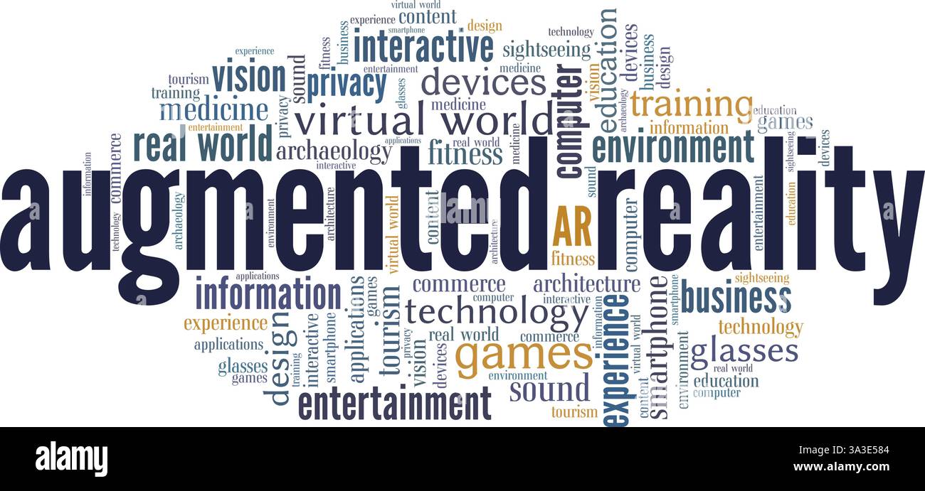 Augmented-Reality-Vektor-Illustration Wortwolke isoliert auf weißem Hintergrund. Stock Vektor