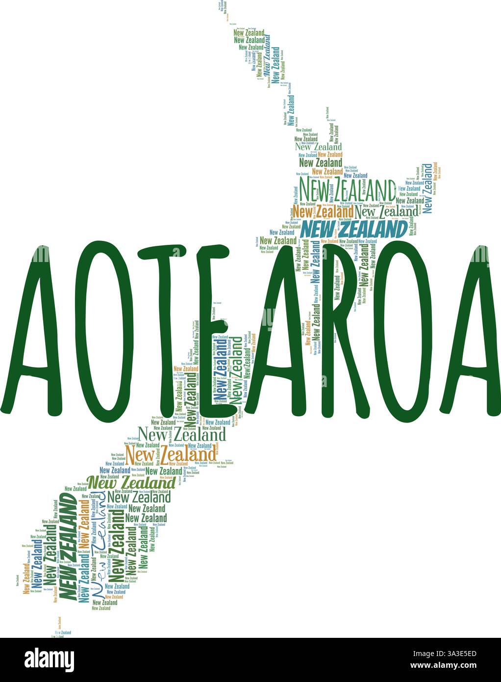 Neuseeland - Aotearoa Vektor Illustration Wort Wolke isoliert auf weißem Hintergrund. Stock Vektor