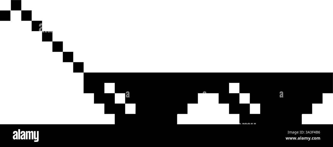 Lustige Pixelige Sonnenbrille. Einfache lineare Abbildung einer 8-Bit-Boss-Brille mit schwarzem Pixel. Stilvolle Brille, tolles Design für jeden Zweck auf weißem Hintergrund Stock Vektor
