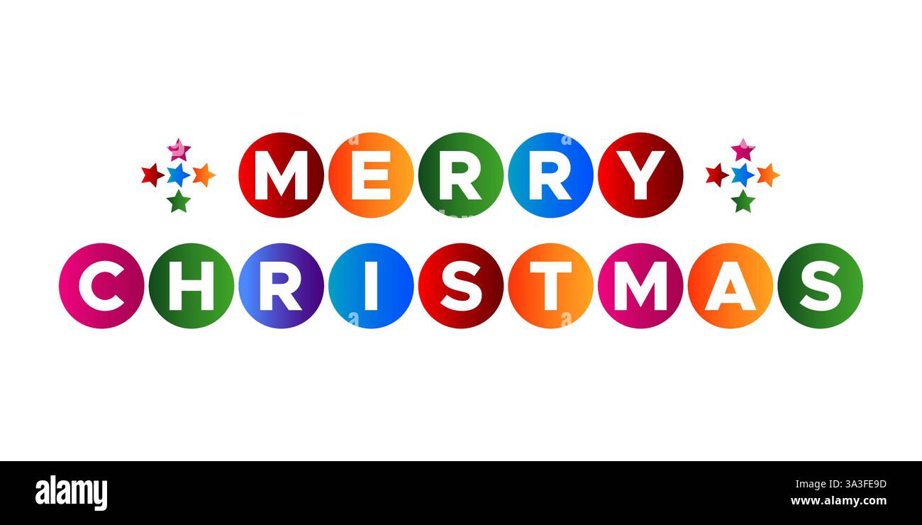 Frohe Weihnachtsbriefe in bunten Kreisen für Weihnachtsfeiertage Stock Vektor