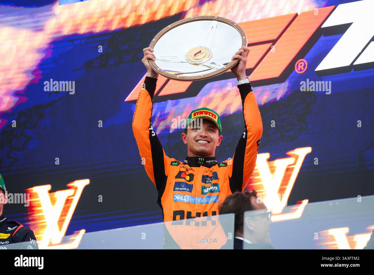 NORRIS Lando (gbr), McLaren F1 Team MCL39, Porträt-Podium während des Formel 1 Louis Vuitton Australian Grand Prix 2025, 1. Runde der FIA Formel 1 Weltmeisterschaft 2025 vom 14. Bis 16. März 2025 auf dem Albert Park Grand Prix Circuit in Melbourne, Australien Stockfoto