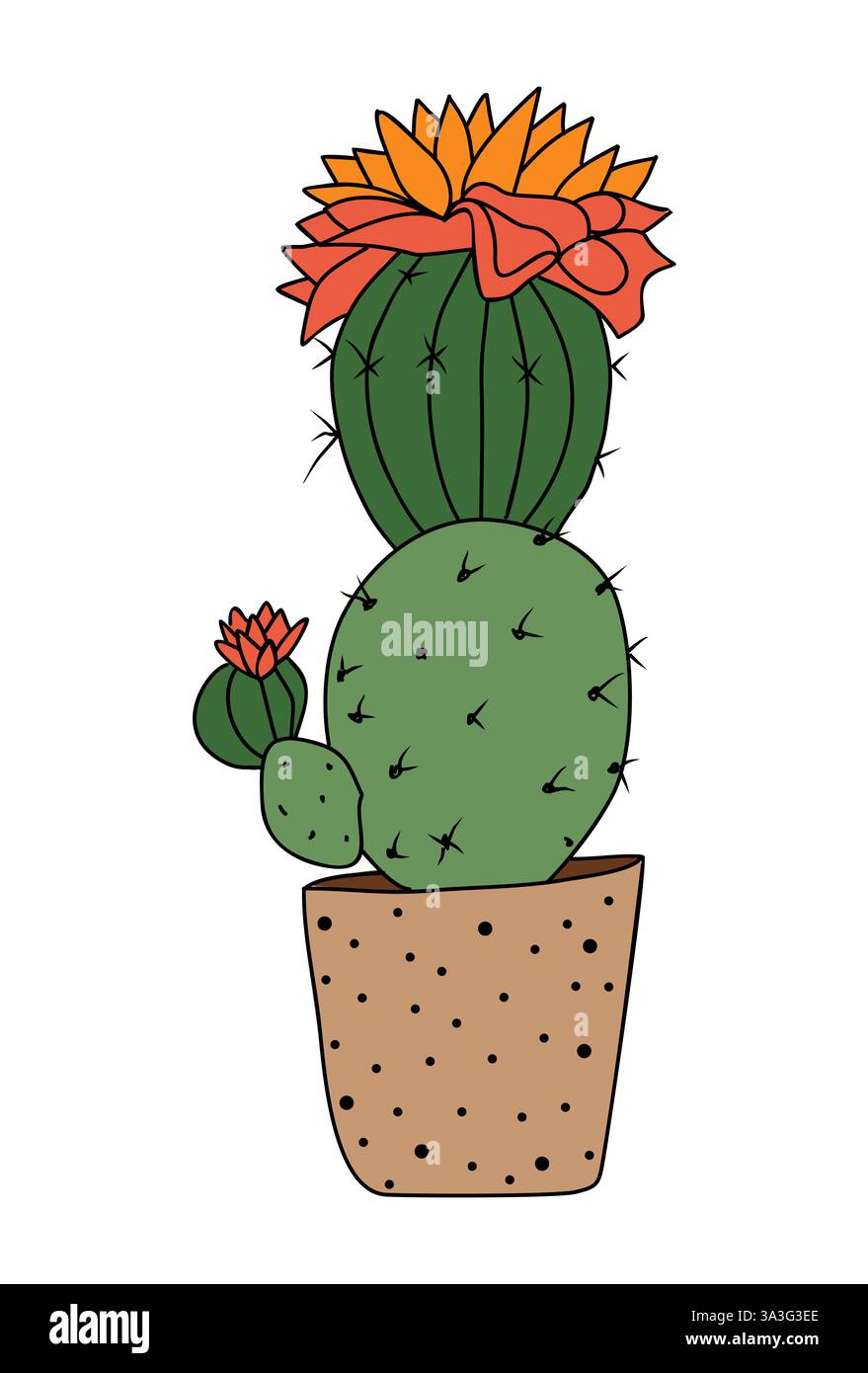 Eine Kaktuspflanze mit einer Blume darüber. Stock Vektor