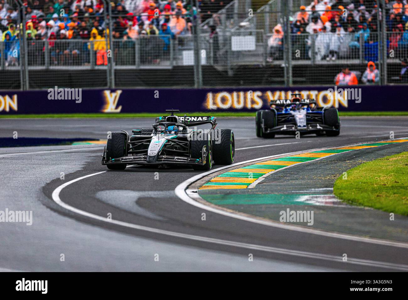 Malbourne, Australien. Februar 2025. 19/2025 - George Russell (GBR) - Mercedes-AMG PETRONAS F1 Team - Mercedes W16 - Mercedes E Leistung beim Formel-1-Rennen Louis Vuitton Australian Grand Prix 2025; Albert Park, Melbourne, Australien, vom 14. Bis 16. März 2025 (Foto: Alessio de Marco/SIPA USA) Credit: SIPA USA/Alamy Live News Stockfoto