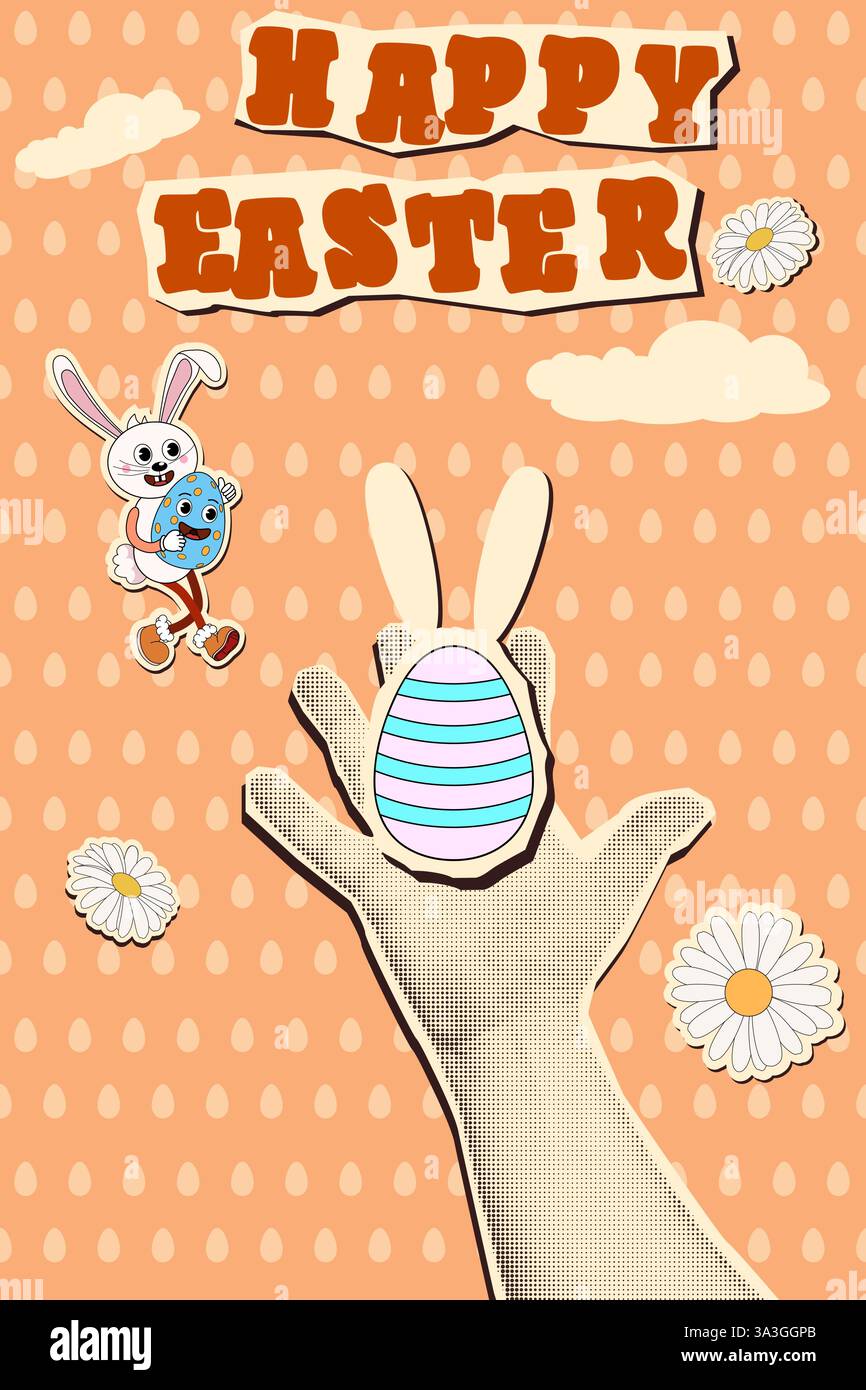Retro Collage Poster Happy Easter Halbton Stock Vektor