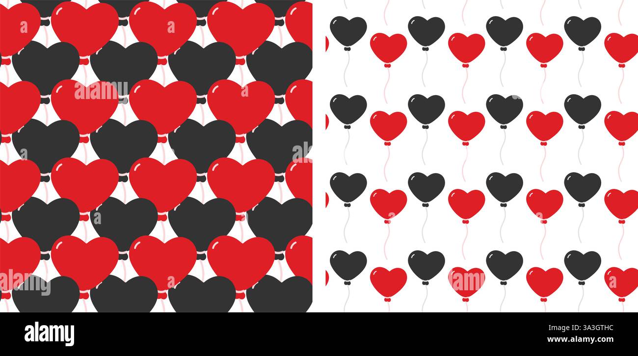 Valentinstag Gruß Herzförmige Ballons auf Schnur nahtloses Muster festliche Hintergründe Set 2. Isolierte Vektor-Illustration Thematische Karten Wallpaper, Verpackung oder Web Promo Broschüren, Banner, Tags Stock Vektor