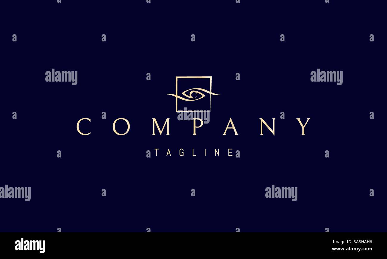 Goldenes Vektor-Logo mit einem abstrakten Bild eines Auges in einem Quadrat. Stock Vektor