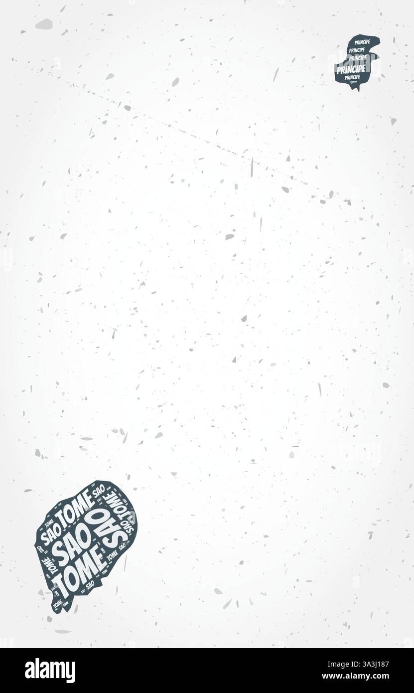 Sao Tome und Principe Regionen Wortwolken. Länderform auf strukturiertem Hintergrund. Sao Tome und Principe Design im typografischen Stil. Stock Vektor