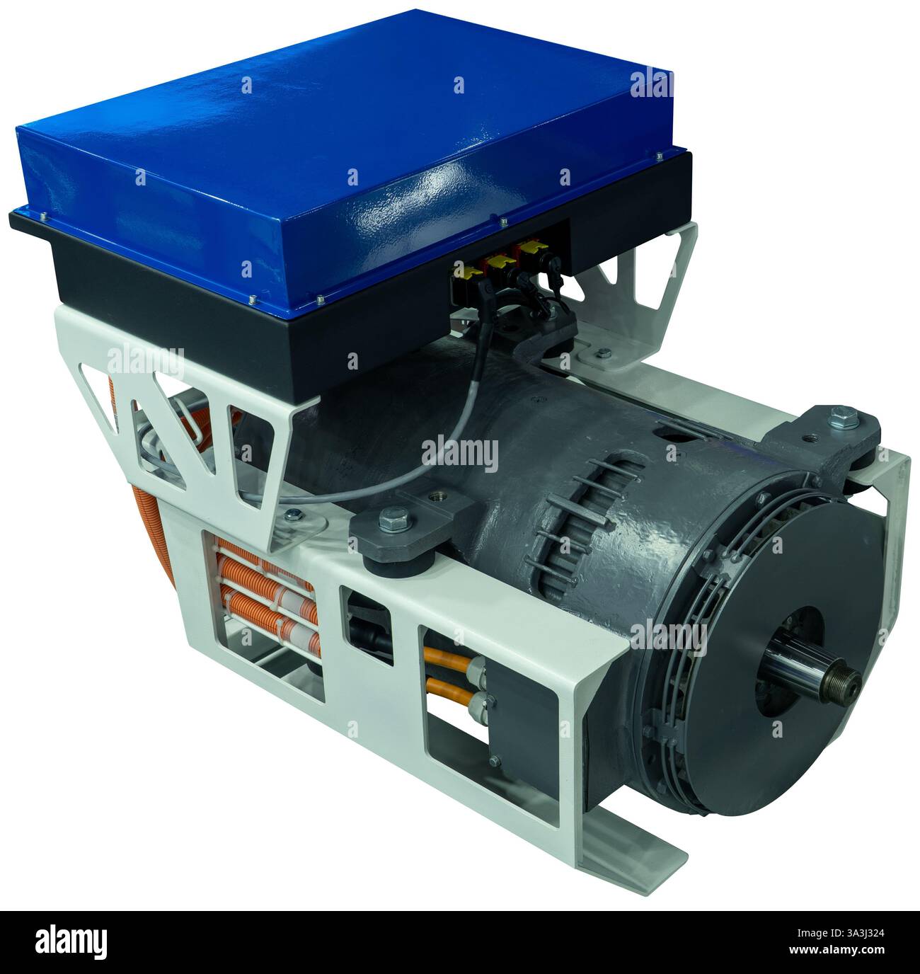 Elektromotor mit Umrichter für Elektrofahrzeug und Bus. Stockfoto