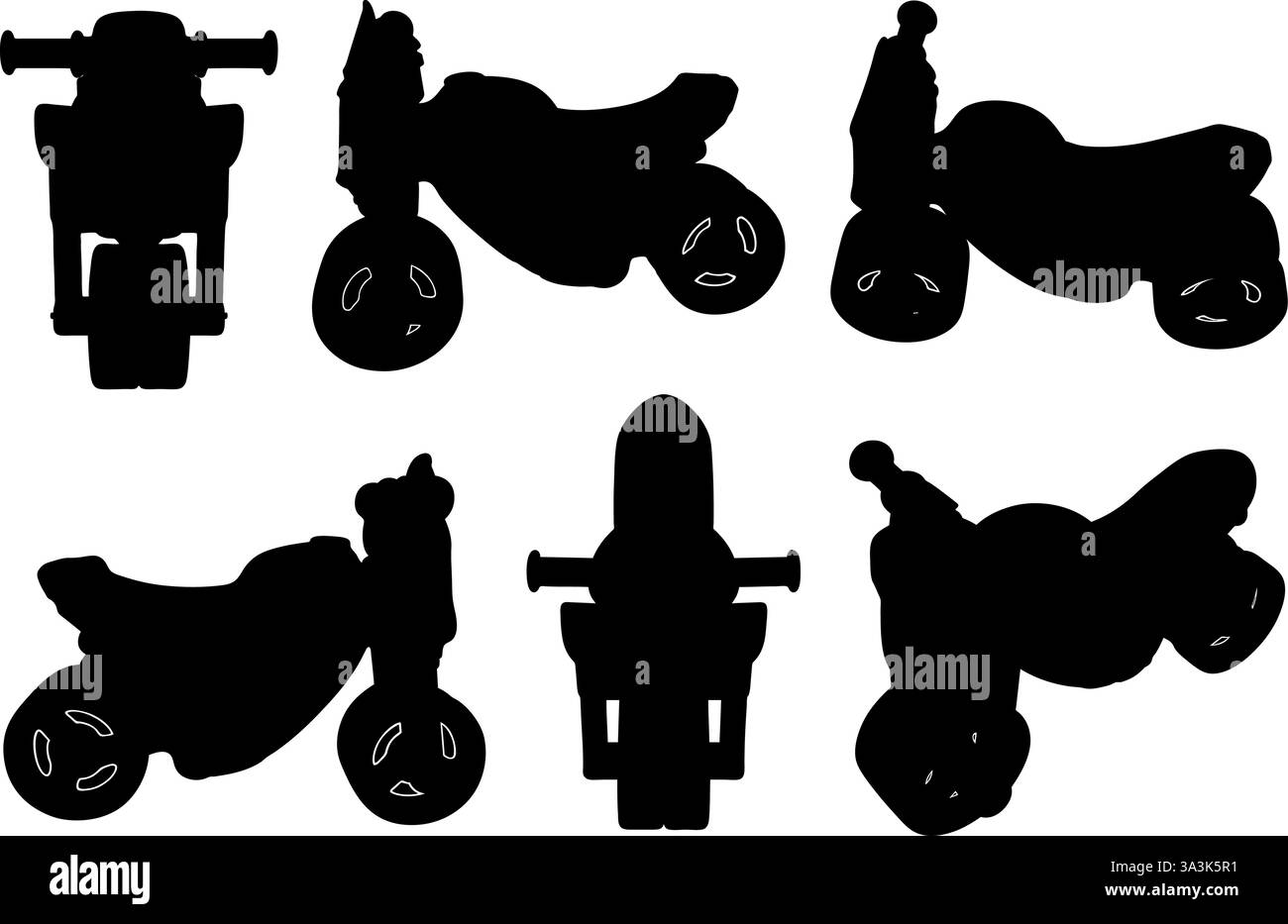 Set aus Motorradspielzeug für Kinder in verschiedenen Positionen isoliert auf weiß Stock Vektor