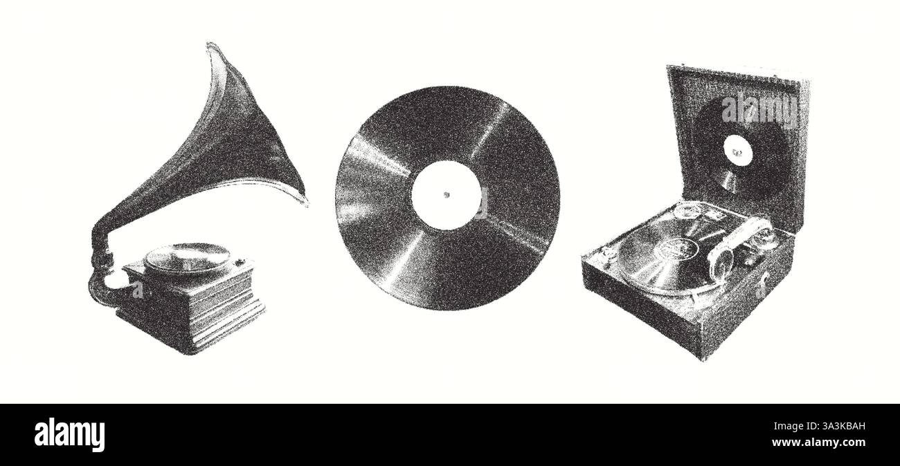 Vintage-Musikgeräte mit Vinyl-Aufnahme Stock Vektor