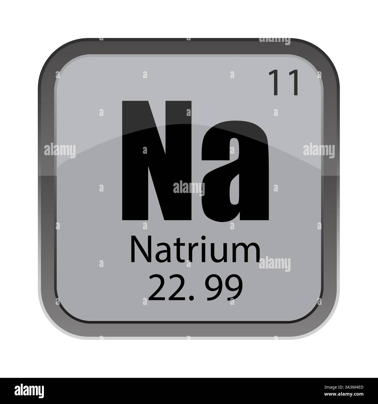 Symbol für chemisches Element. Natrium Na-Symbol. Nummer 11 Detail. Graue quadratische Essenz. Vektordesign. Stock Vektor
