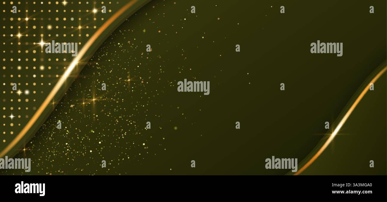 Abstrakter luxuriöser Hintergrund aus grünem Gold mit schimmernden Wellenstreifen, funkelnden Partikeln, gepunktetem Muster auf tiefem Smaragd bg. Elegantes Design für Pre Stock Vektor Abstrakter luxuriöser Hintergrund aus grünem Gold mit schimmernden Wellenstreifen, funkelnden Partikeln, gepunktetem Muster auf tiefem Smaragd bg. Elegantes Design für Pre Stock Vektor