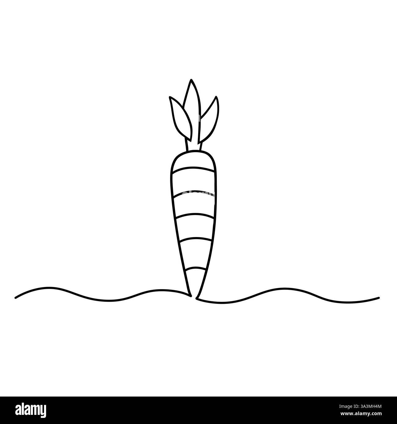 Eine isolierte Illustration des Karottenkonturvektors mit einem durchgehenden einzeiligen Design. Karottenpflanzen mit minimalistischem Umrissvektor Stock Vektor