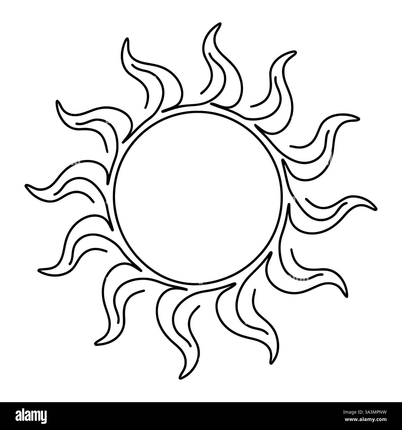 Eine durchgehende Linienzeichnung von Sonne und Sonnenaufgang. Symbol für heiße Temperaturen und Sommerreisen im einfachen linearen Stil. Solargrüne Energiekonzepte im Editabl Stock Vektor