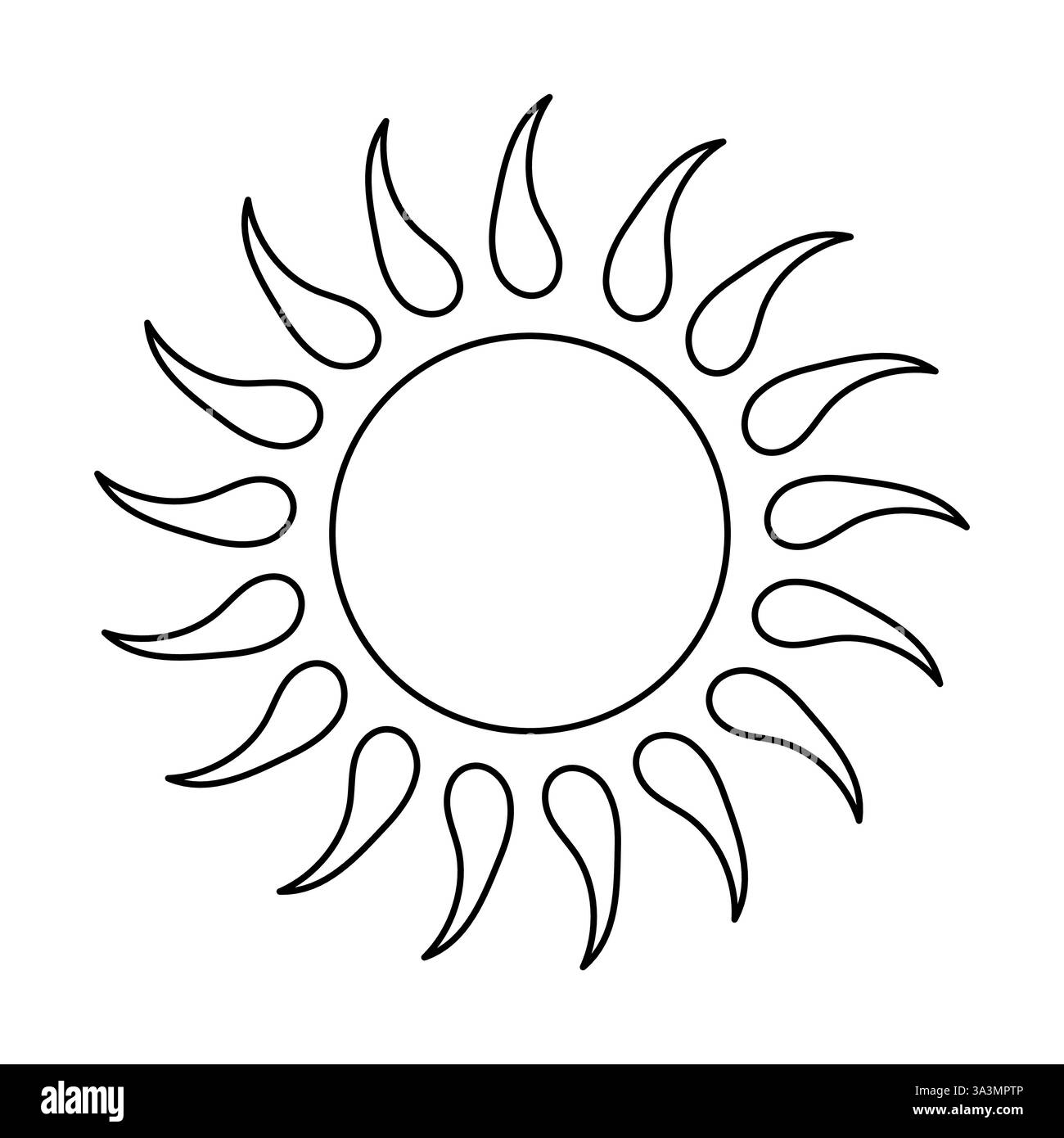 Eine durchgehende Linienzeichnung von Sonne und Sonnenaufgang. Symbol für heiße Temperaturen und Sommerreisen im einfachen linearen Stil. Solargrüne Energiekonzepte im Editabl Stock Vektor