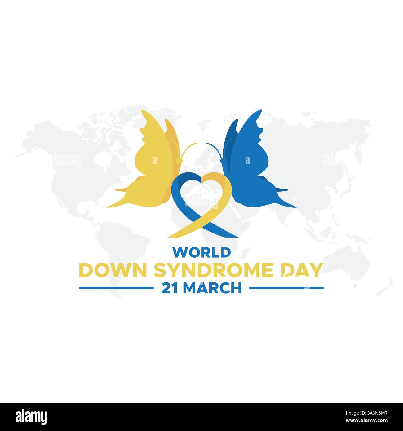 World Down Syndrome Day. 21. märz Welt-Down-Syndrom-Tag. World Down Syndrome Day. März. Gelbes und blaues Handflächenschild. Weißer Hintergrund. Eps 10. Stock Vektor