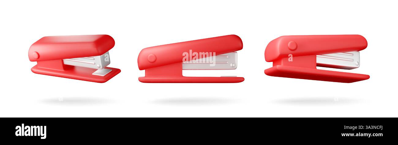 3D-Satz roter Kunststofftacker isoliert auf weiß. Stock Vektor