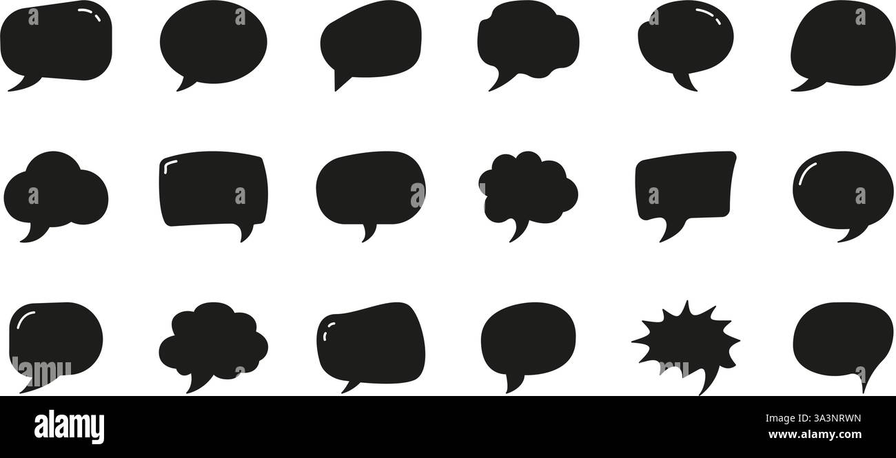 Symbolsatz Sprechblase Leuchtet. Symbol für Chat, Dialog und Nachrichten-Silhouette. Textfeld Comic-Ballon, Denken und Kommunikation für Diskussionssymbol Stock Vektor