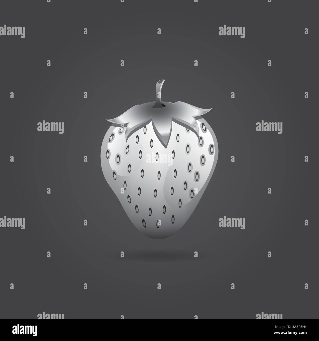 Graues, nahtloses 3D-Erdbeerfrucht-Muster auf grauem Hintergrund Stock Vektor