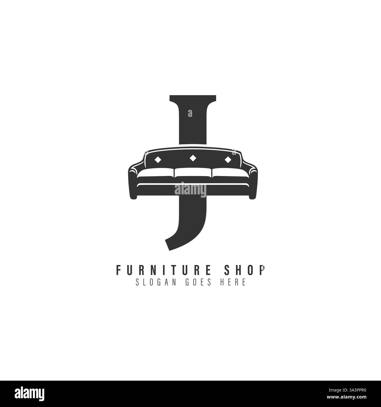 Design mit J-Sofa-Logo. Symbol „J Möbel“ Stock Vektor