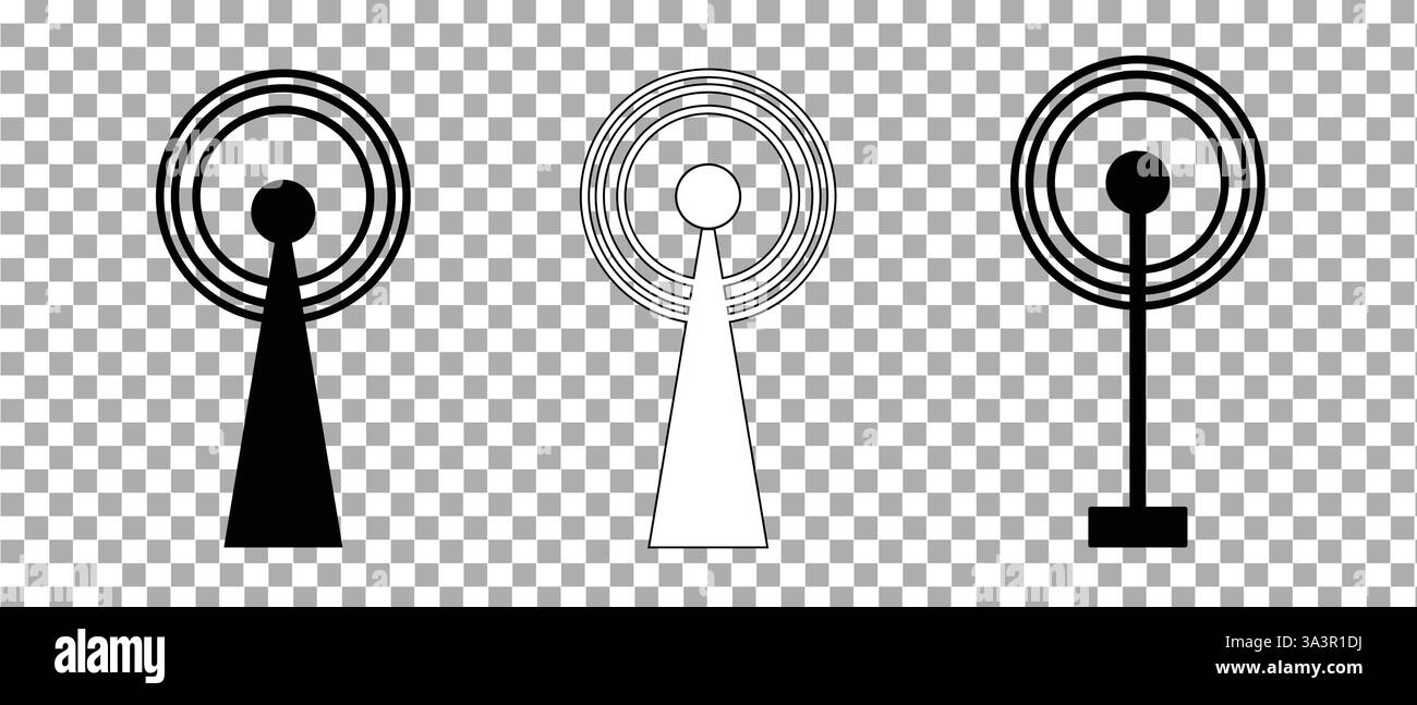 Set des Funkturm-Symbols. Internet- und Mobilfunkverbindung. Lineare Ausführung. Vektorabbildung isoliert auf transparentem Hintergrund Stock Vektor