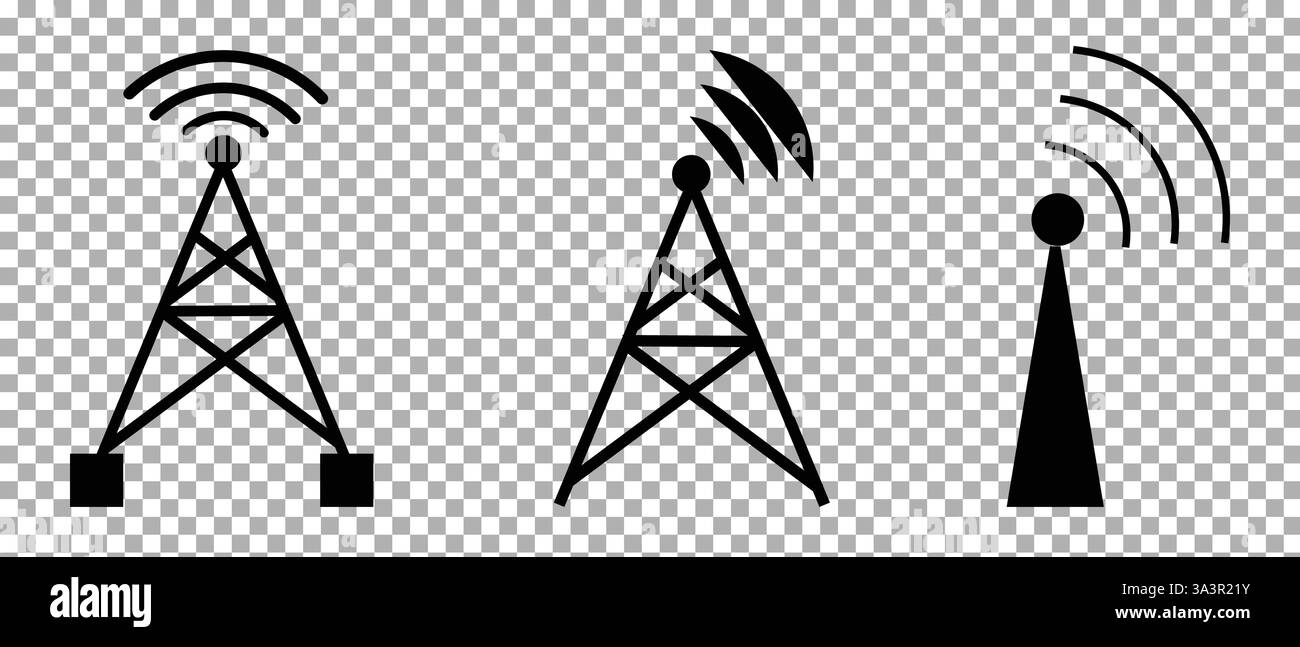 Funkturm-Symbol. Kommunikationsturm der Basisstation des mobilen Funkgeräts. Stock Vektor