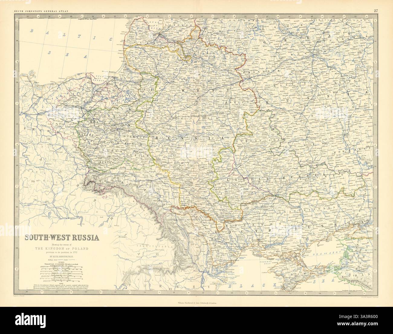 Südwest-Russland. Ukraine Weißrussland Polen 1772. 50 x 60 cm. JOHNSTON 1876 alte Karte Stockfoto