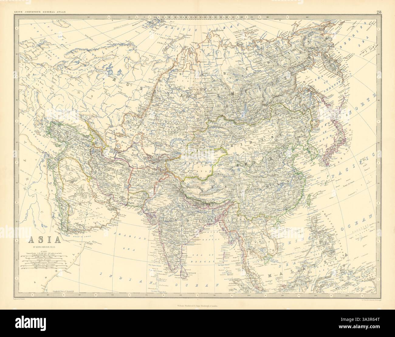 Asien. Arabien Persien Siam Birma Indien China Russland 50x60cm. JOHNSTON 1876 Karte Stockfoto