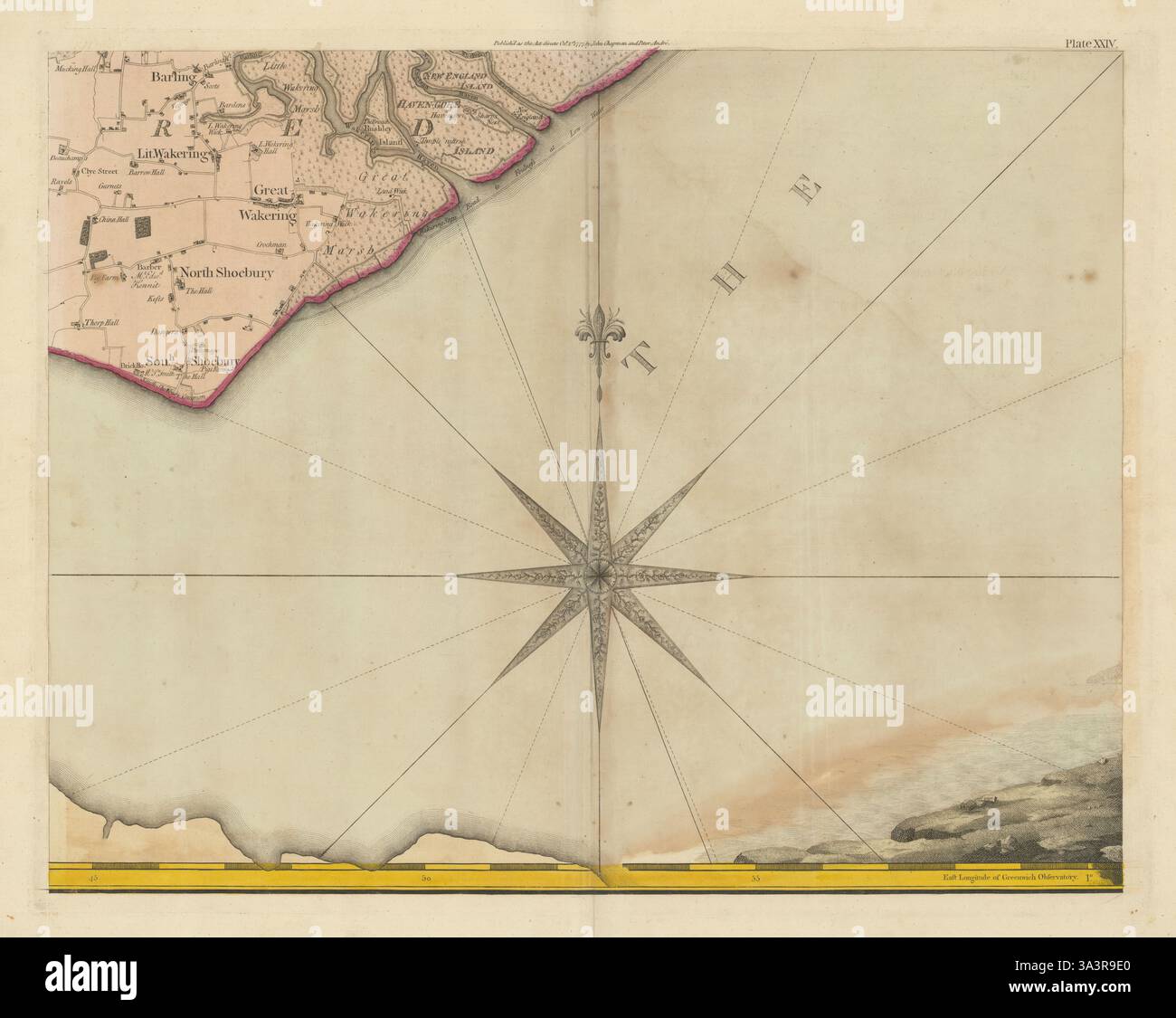 Essex SE #24 Great Wakering Shoeburyness Southend-on-Sea. Chapman/André 1777 Karte Stockfoto