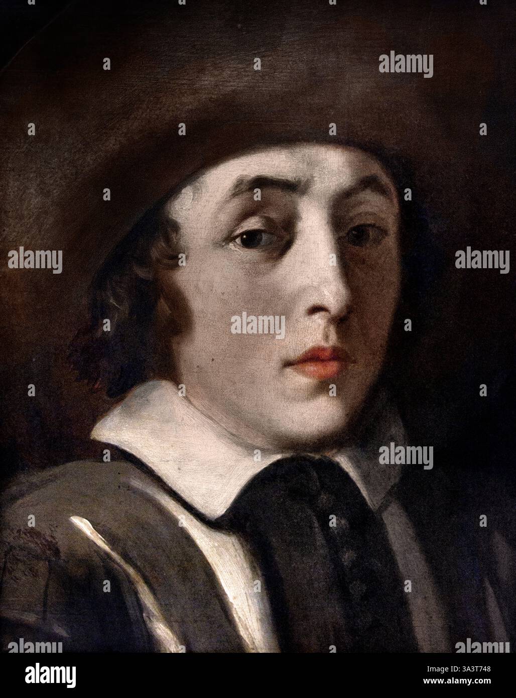 Mann belegt eine Mütze Hut niederländische Schule 17 Jahrhundert Homme en buste coiffe d'un Chapeau ecole hollandaise, Louvre France French Fine Art Museum. Stockfoto