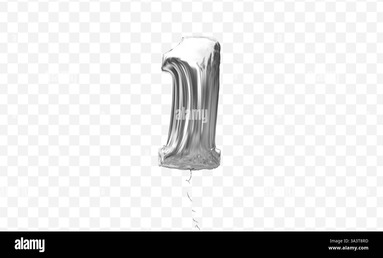 Silberner Ballon Nummer 1 mit glänzender reflektierender Oberfläche. Perfekt für Geburtstage, Jubiläen, festliche und Jubiläumsfeiern. Partydekoration Stock Vektor