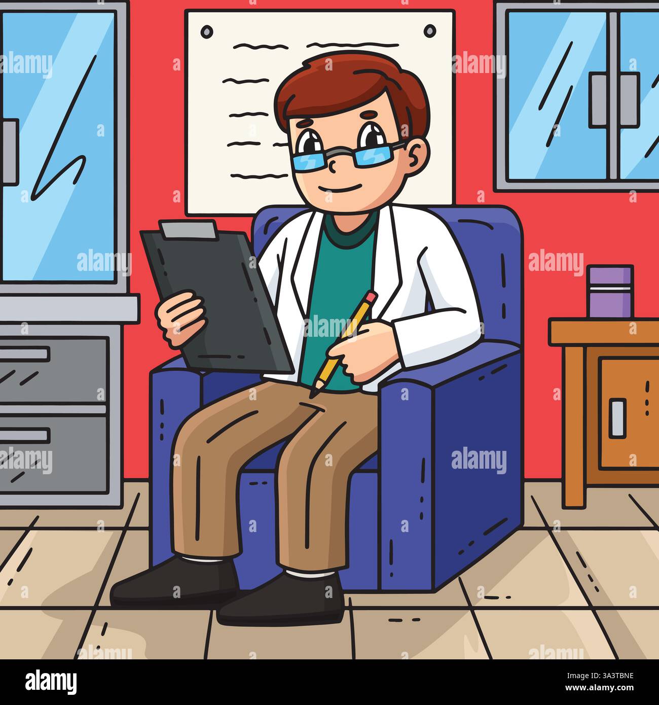 Doktor Schreibt Notizen Farbigen Cartoon Auf Stock Vektor