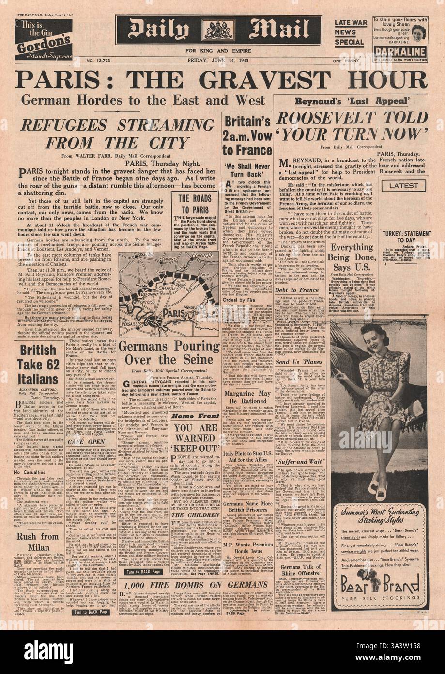 1940-Titelseite schließt Daily Mail Bundeswehr Paris Stockfoto