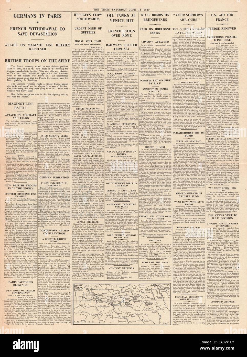 The Times 1940 Seite 6 Bundeswehr geben Sie Paris Stockfoto