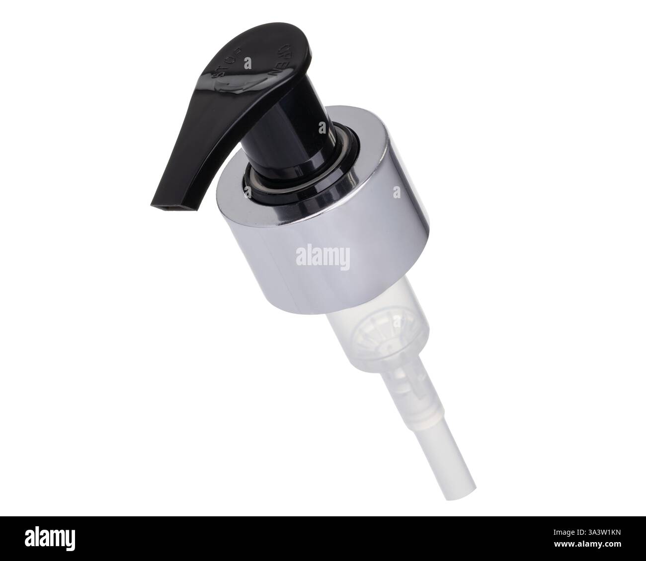Chrom- und schwarze Spenderpumpe für Flaschen Stockfoto