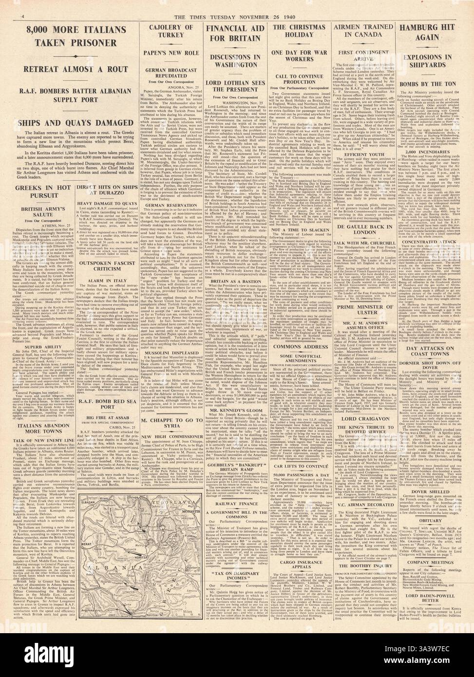 1940 s. 4 The Times mehr italienischen Gefangenen genommen in Albanien Stockfoto